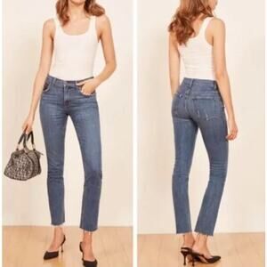 Reformation Women's Mid Rise Slim Jeans Size 25 Kasai Raw Hem Medium Wash Luxe